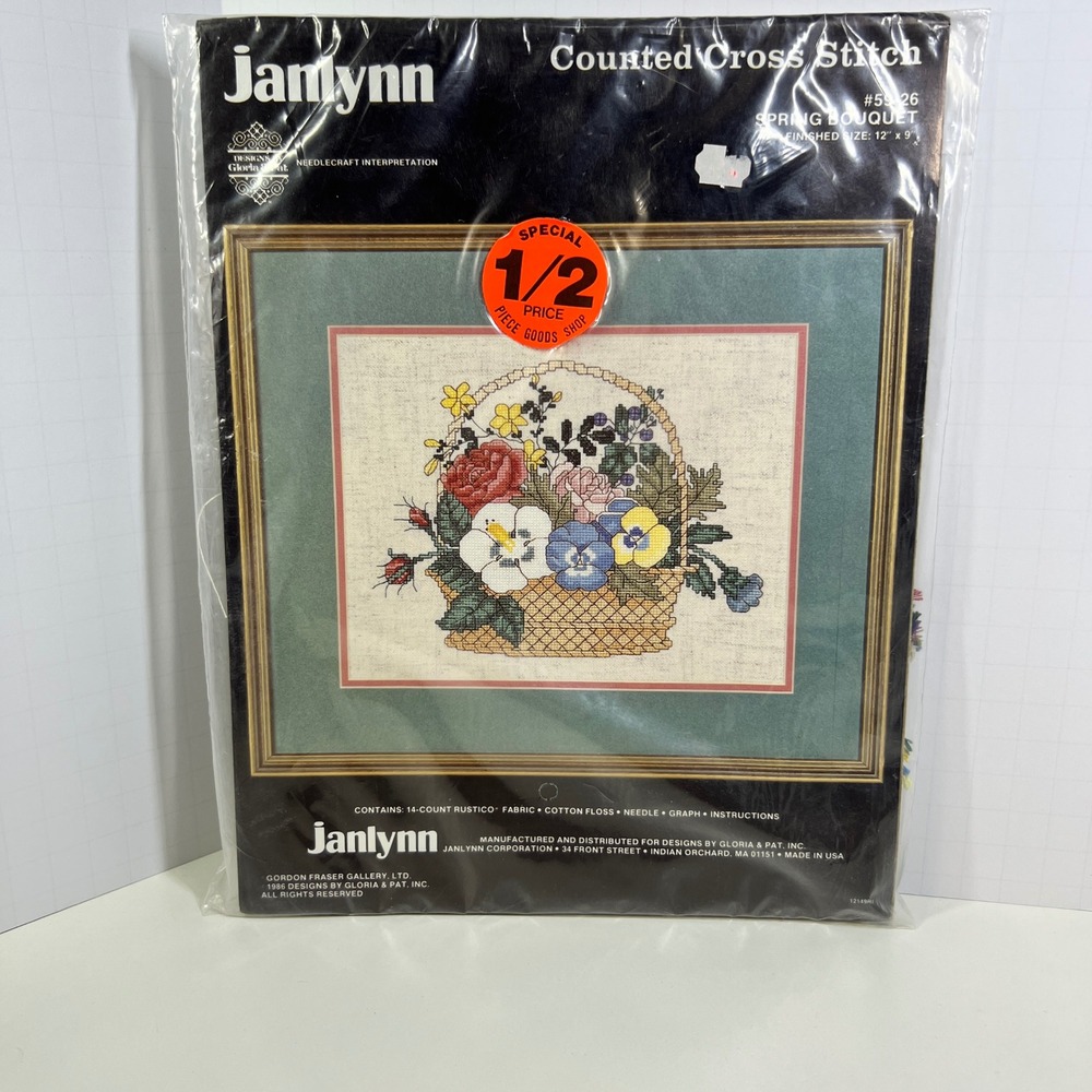 Janlynn Spring Bouquet Counted Cross Stitch Kit 59-26 Vintage 1986 Gloria & Pat‎